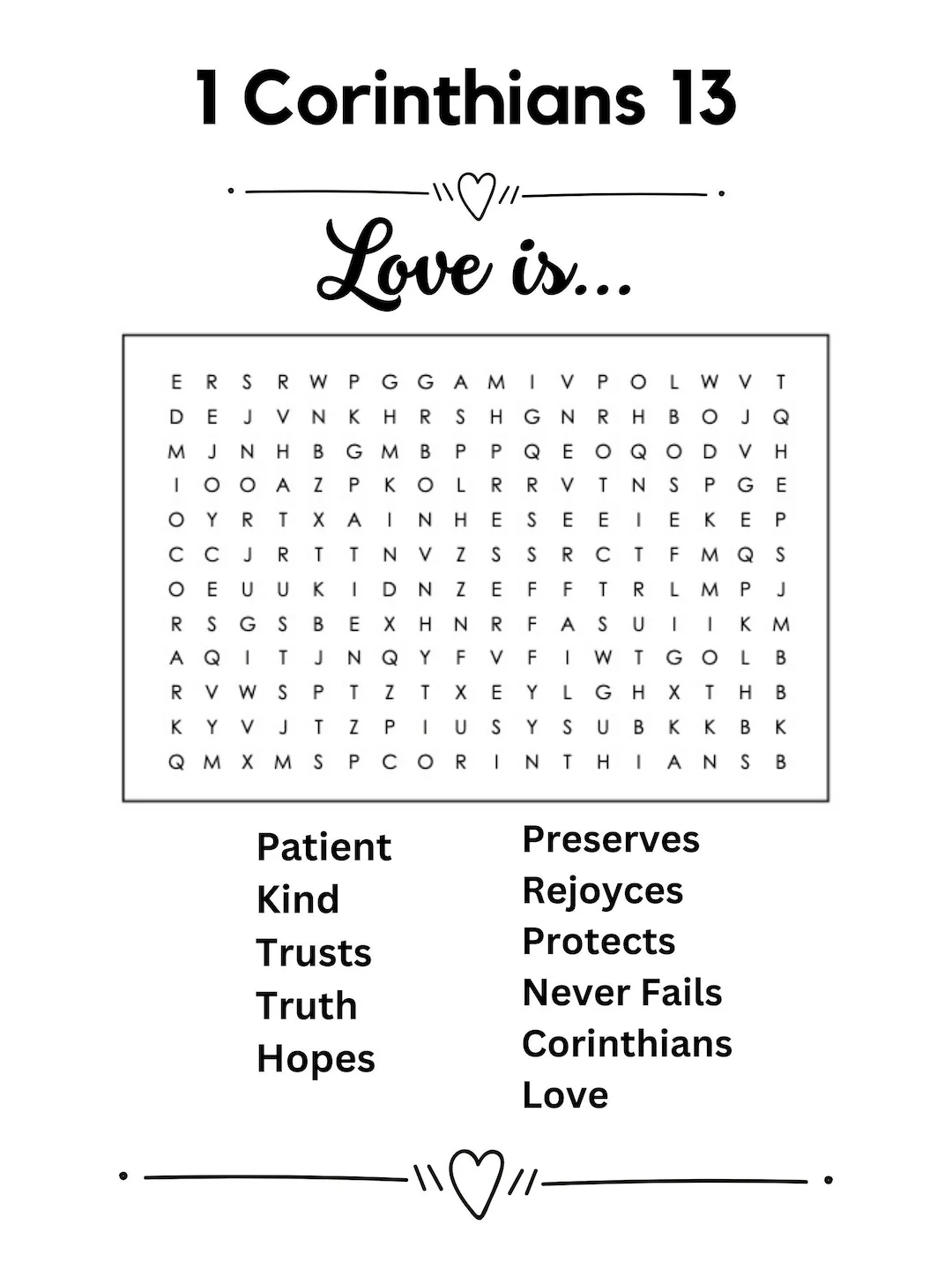 1 Corinthians 13 Word Search And Coloring Page Etsy