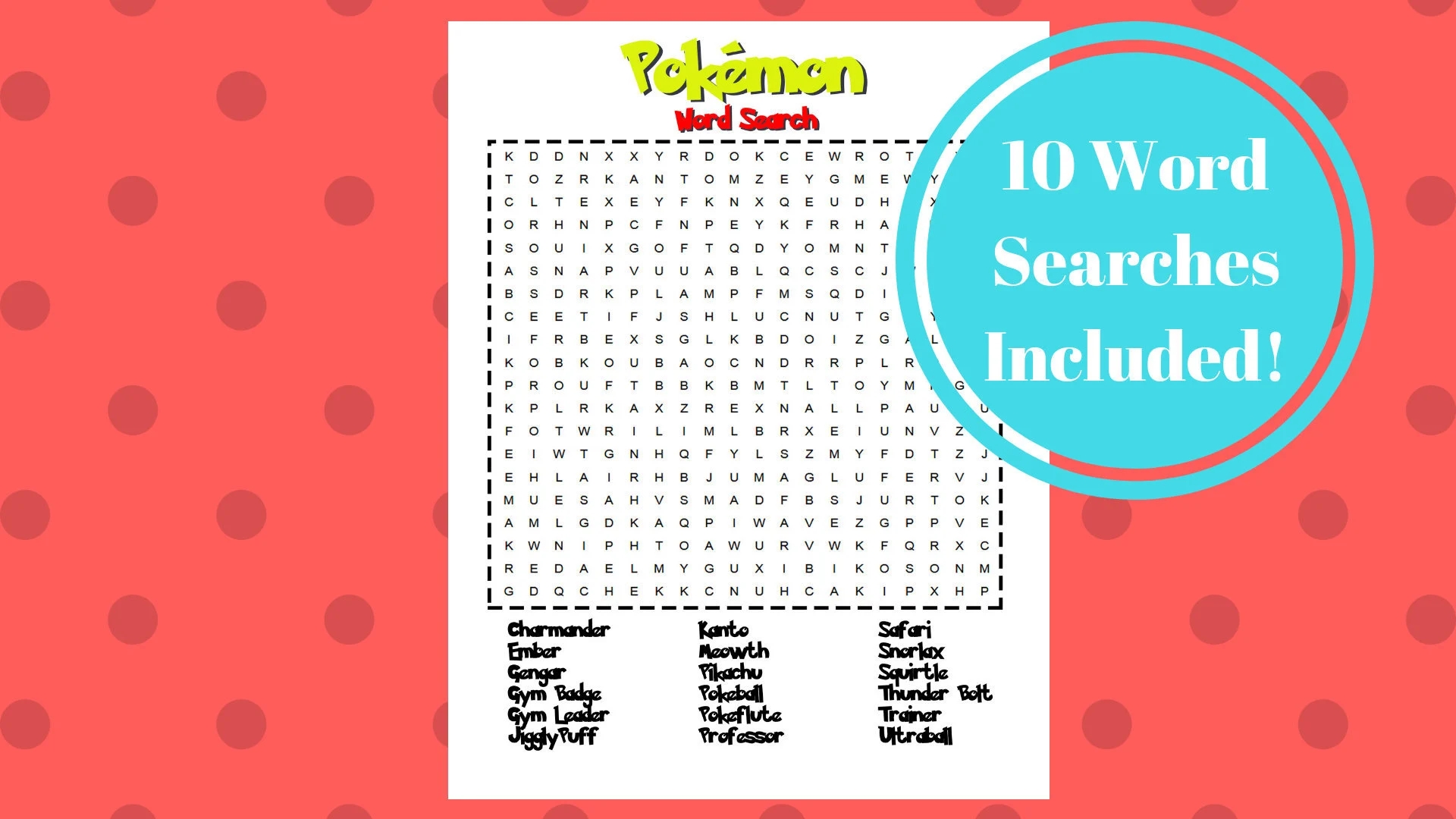 10 Pokemon Word Searches Pokemon Word Games Pokemon Activity Book Printable Word Games Etsy