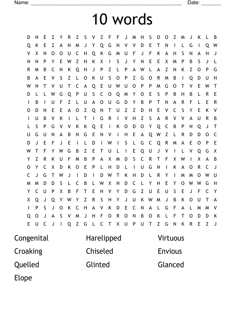 10 Words Word Search WordMint