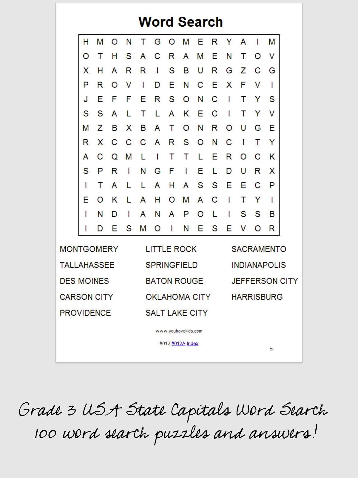 100 Printable Grade 3 USA State Capitals Word Searches With Answers Etsy