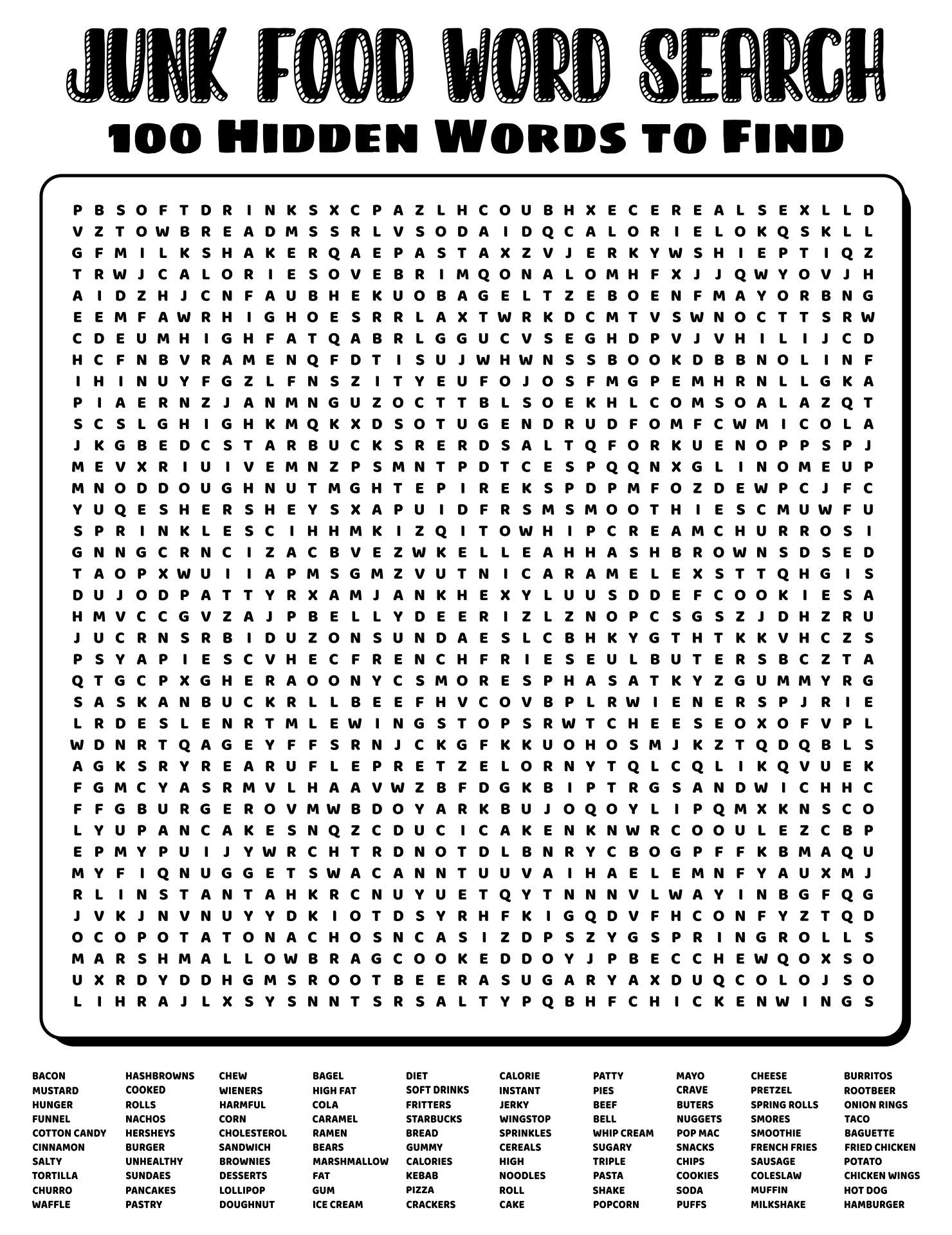 Food Word Searches Printable