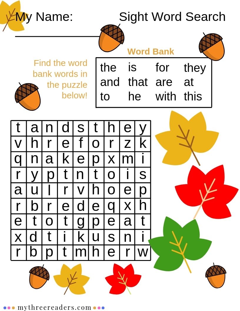 High Frequency Words Word Search Printable