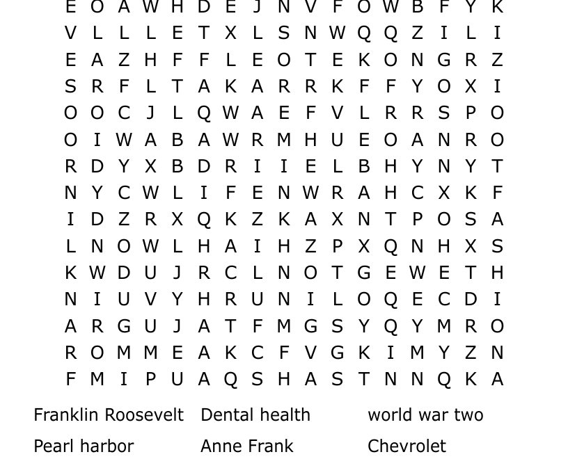 1940s Word Search WordMint