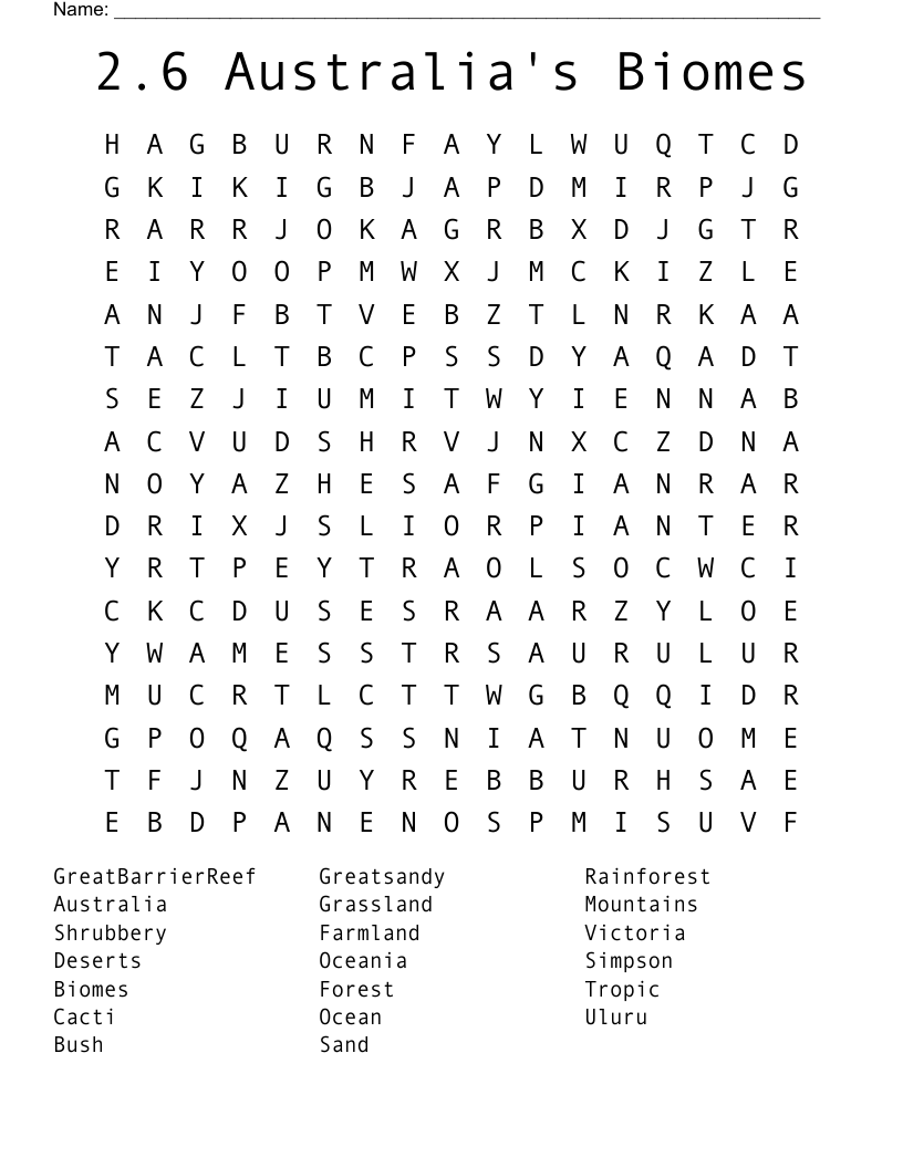 2 6 Australia s Biomes Word Search WordMint