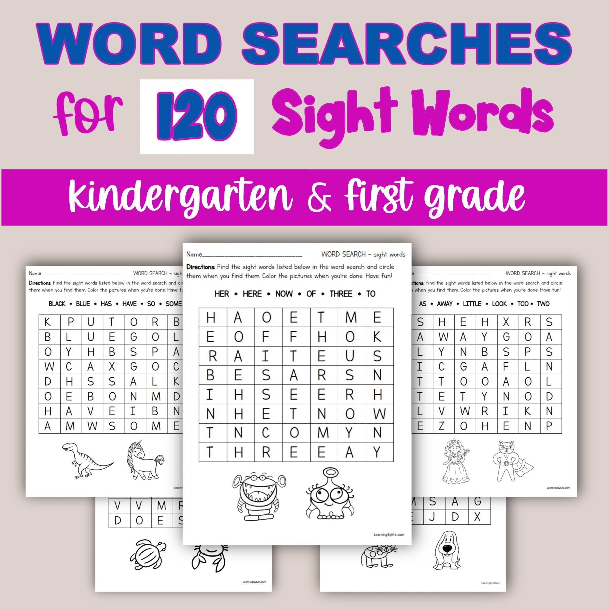 20 printable word searches for 120 sight words kindergarten first grade independent worksheets spelling practice practice sight words etsy