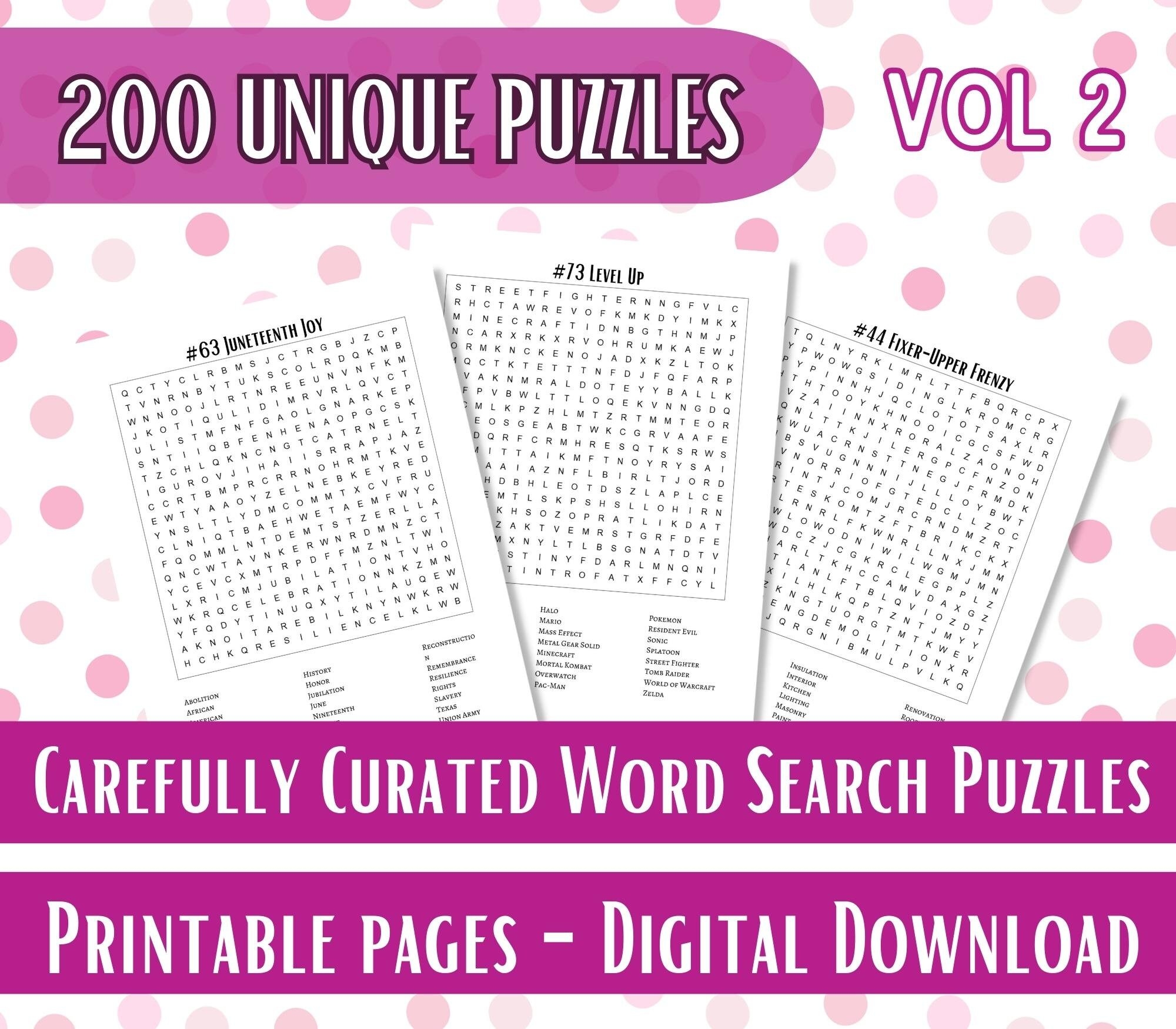 200 Word Search Printable Puzzles Instant Download Printable Puzzle Pages For Adults Word Search Puzzles Includes Solutions Vol 2 Etsy