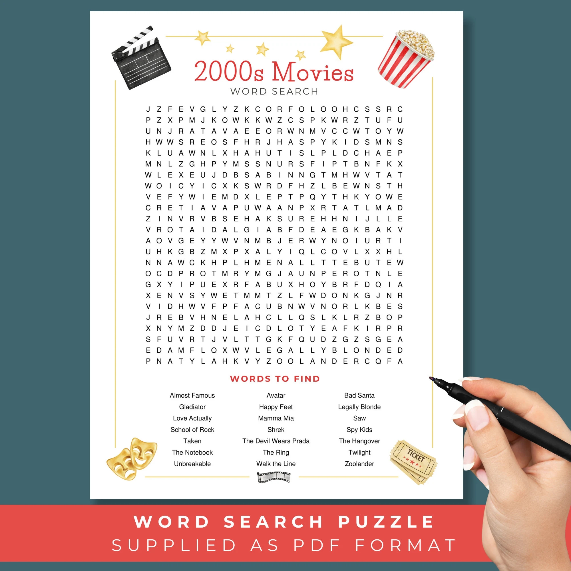 2000s Movies Word Search 00s Movies Printable Word Puzzles Noughties Party Movie Night Party Game 21st Birthday Gift Movie Lover Gift Etsy
