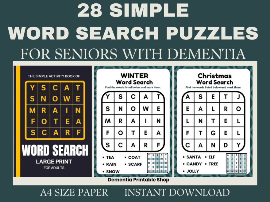 28 Word Search Puzzles Activity For Seniors Large Print 28 Easy Worksheet For Elderly With Alzheimer s Dementia Parkinson Memory Loss Etsy