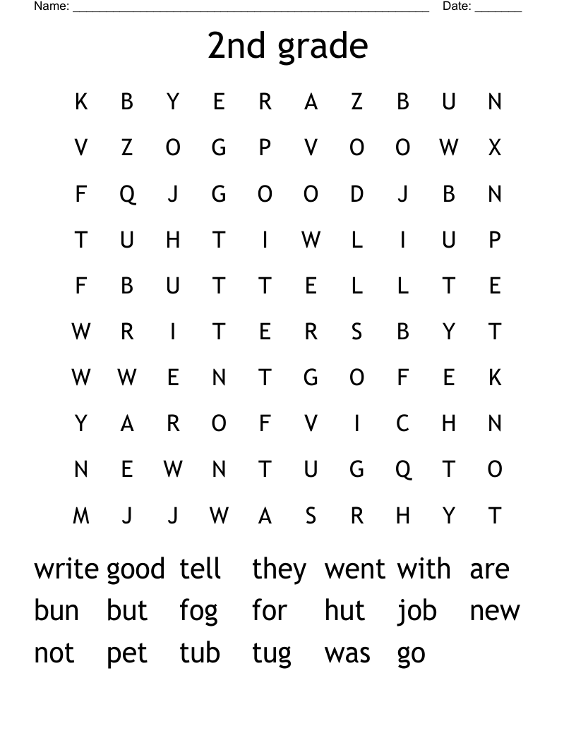 2nd Grade Word Search WordMint