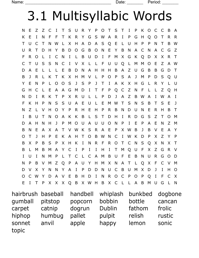 3 1 Multisyllabic Words Word Search WordMint
