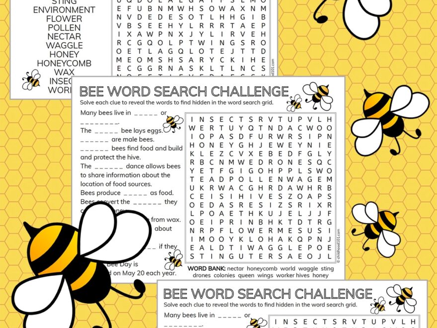 3 Bee Word Search Printables With A Fun Bee Challenge