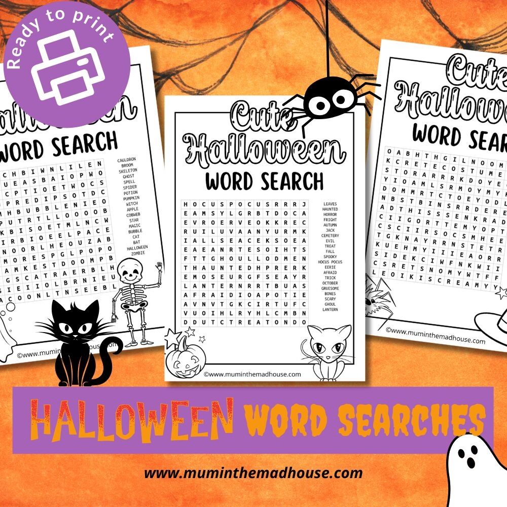 3 Free Printable Halloween Word Searches For Kids Fun Puzzles