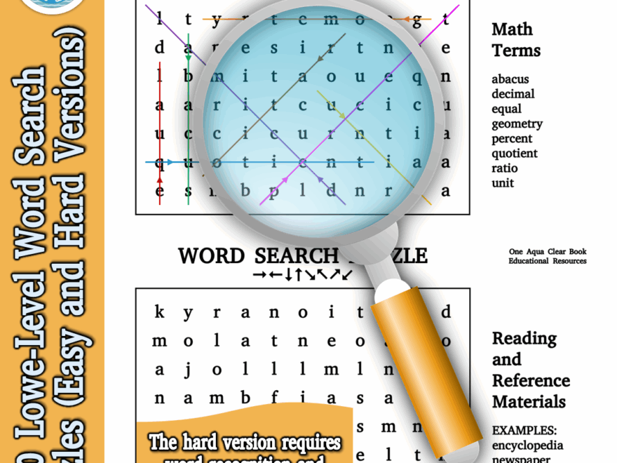 30 Lower Level Word Search Puzzles Easy And Hard Versions Made By Teachers