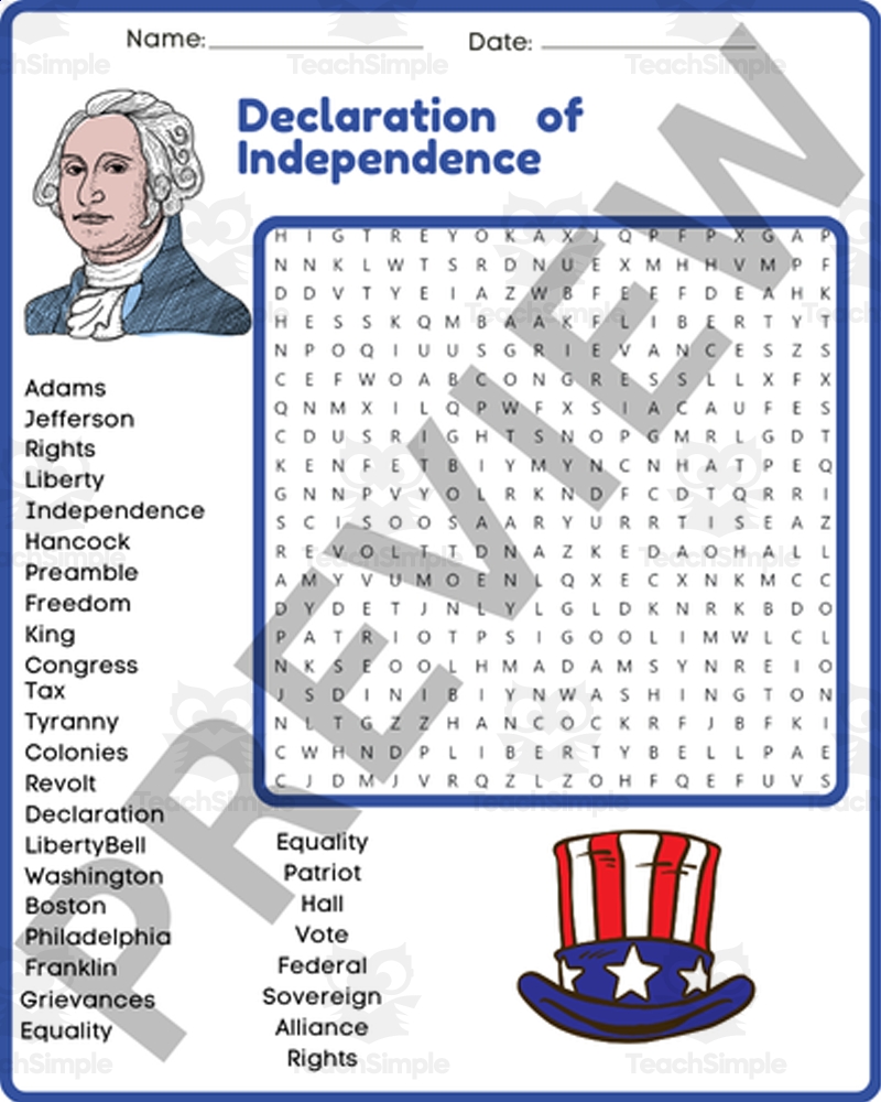 3rd 4th 5th 6th Grade THE AMERICAN REVOLUTION Word Search Worksheet By Teach Simple