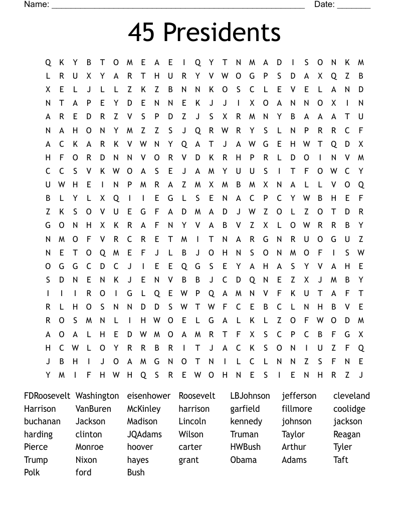 45 Presidents Word Search WordMint 45 Presidents Word Search WordMint