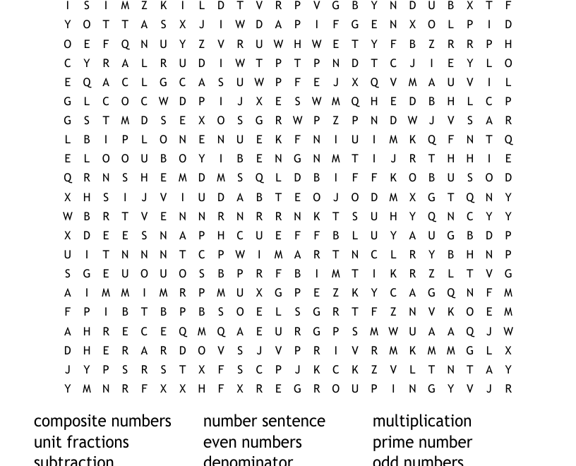 4th Grade Math Vocabulary Word Search WordMint Worksheets Library