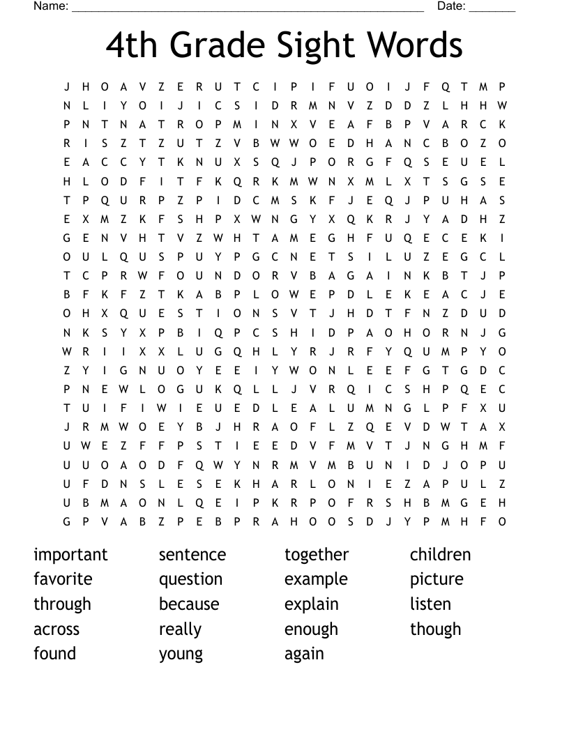 4th Grade Sight Words Word Search WordMint