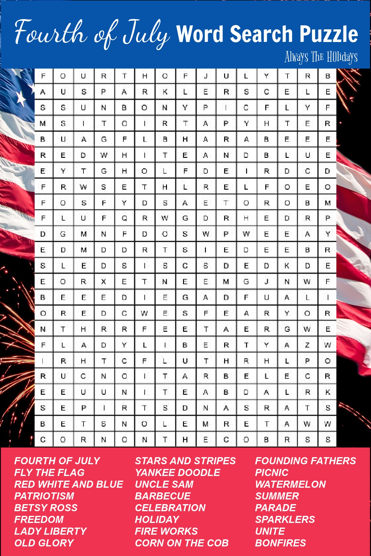 4th Of July Word Search Printable Free