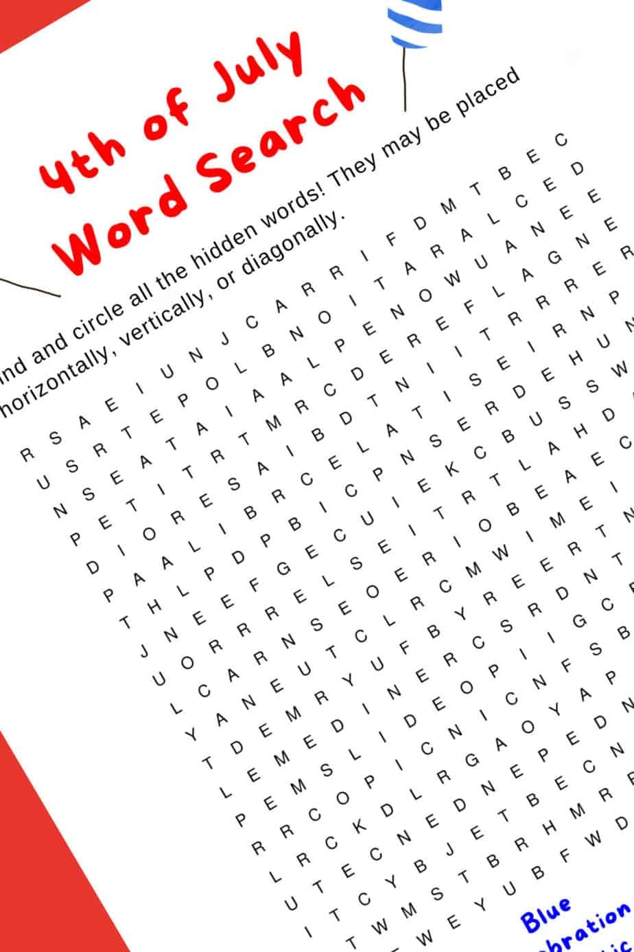 Printable Word Search Puzzles Fourth Of July