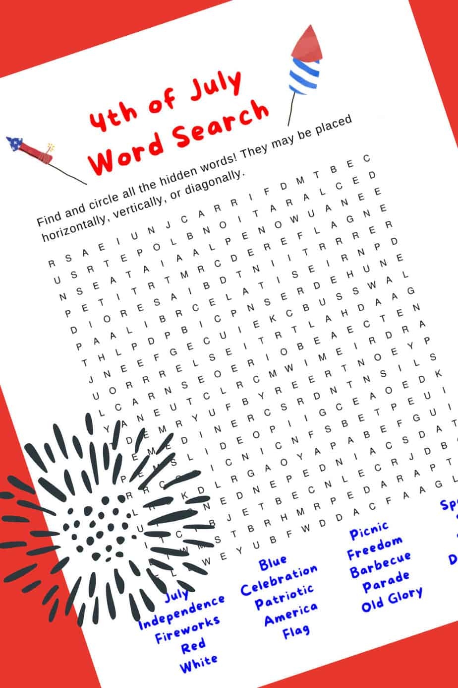 4th Of July Word Search Puzzle Printable