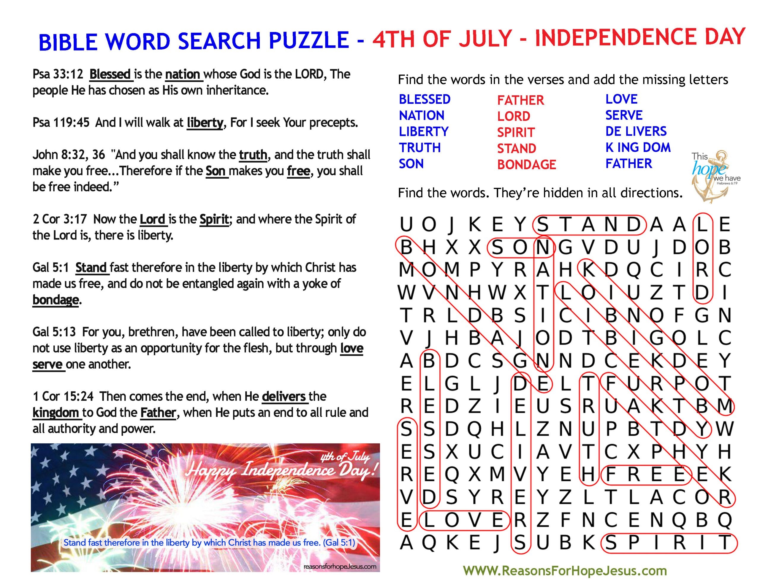 Free Christian Printable Kids Word Search