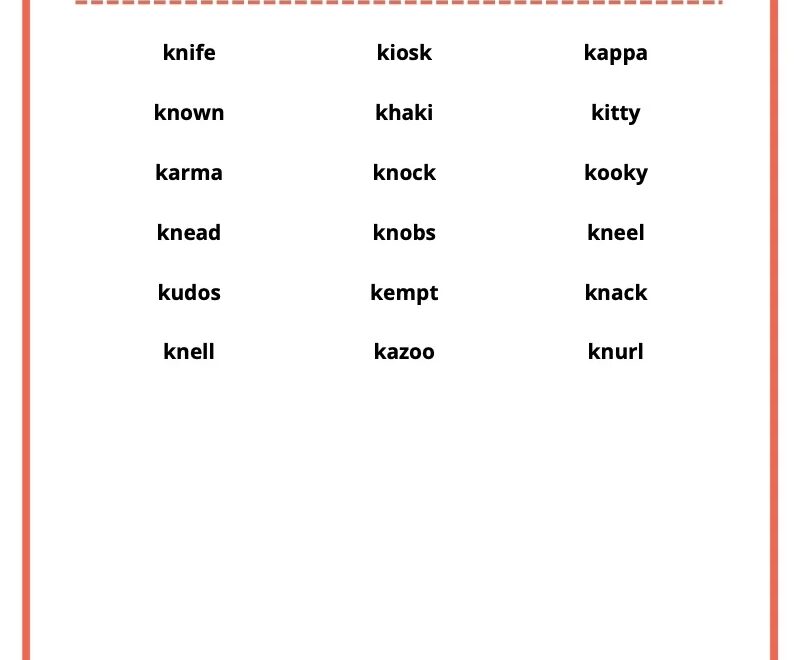 5 Letter Words That Start With K Printable List Worksheets