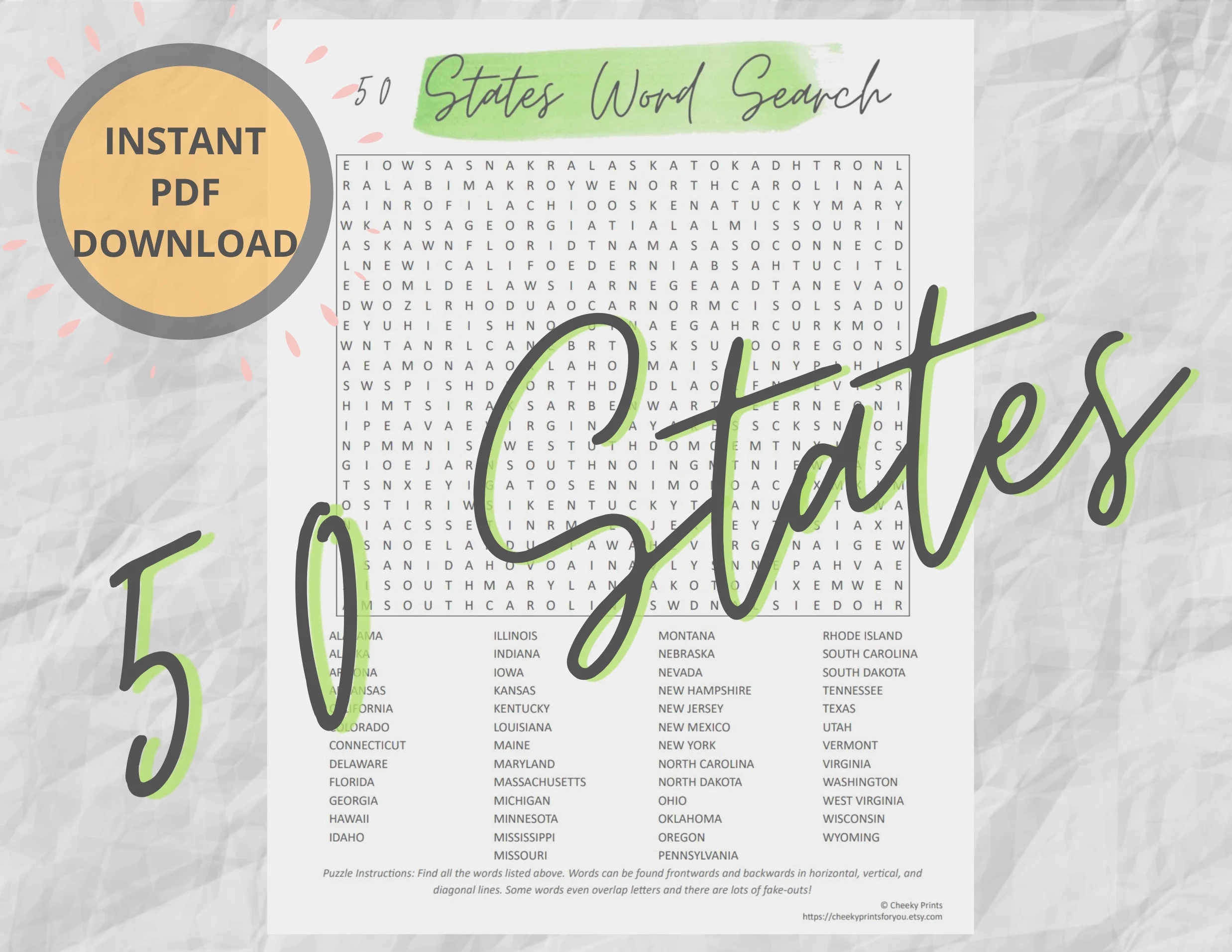 50 States USA America Road Trip Word Search Puzzle For Adults Printable Travel Game Challenging Word Search Puzzle Activity Etsy