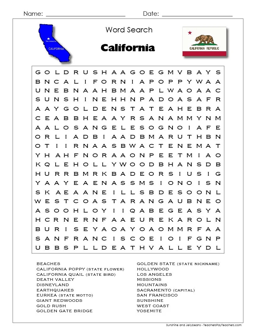50 States Word Search Puzzles U S States Geography Activity Grades 4 5 Capitals Nicknames Symbols Birds Etsy