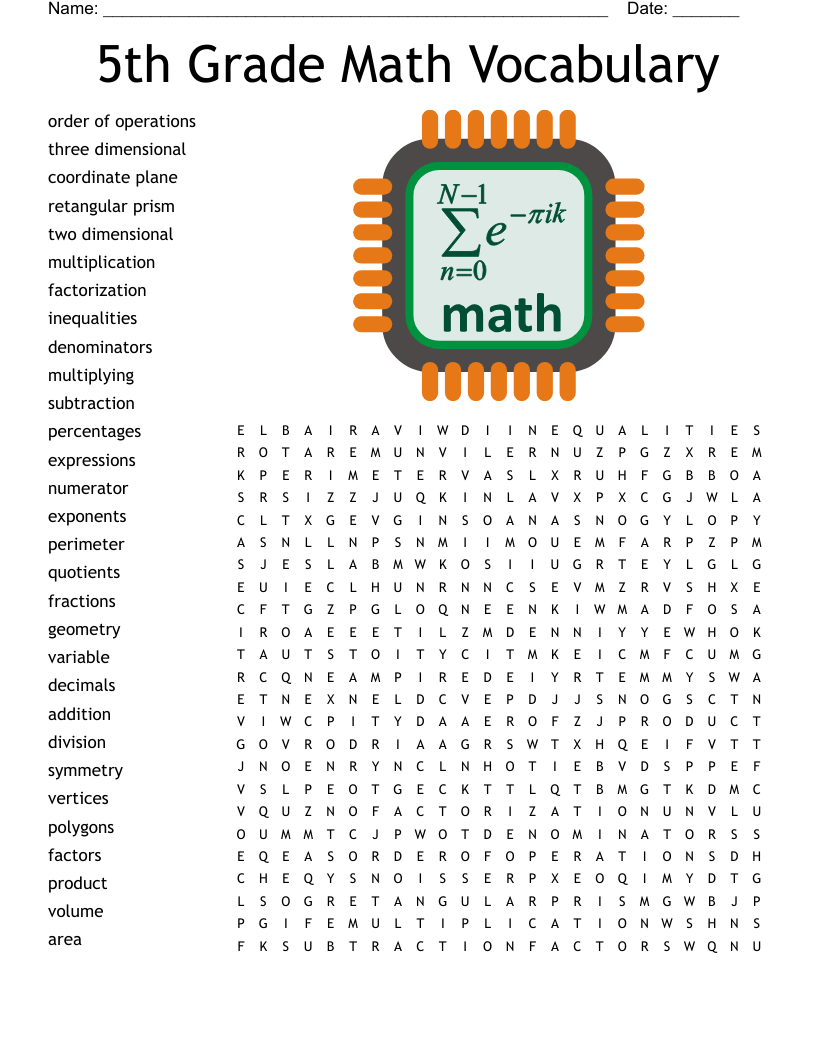 5th Grade Math Vocabulary Word Search WordMint Worksheets Library