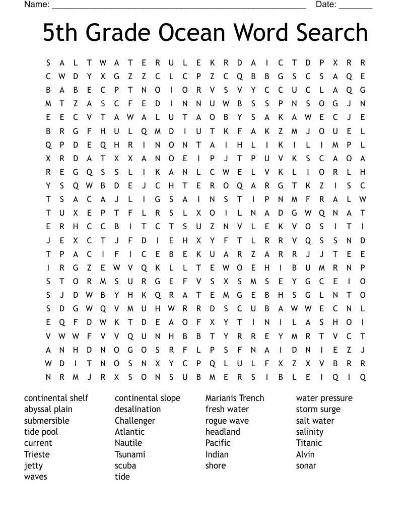 5th Grade Ocean Word Search WordMint
