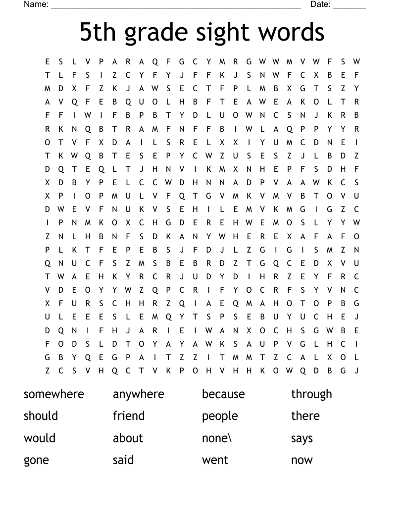 5th Grade Sight Words Word Search WordMint