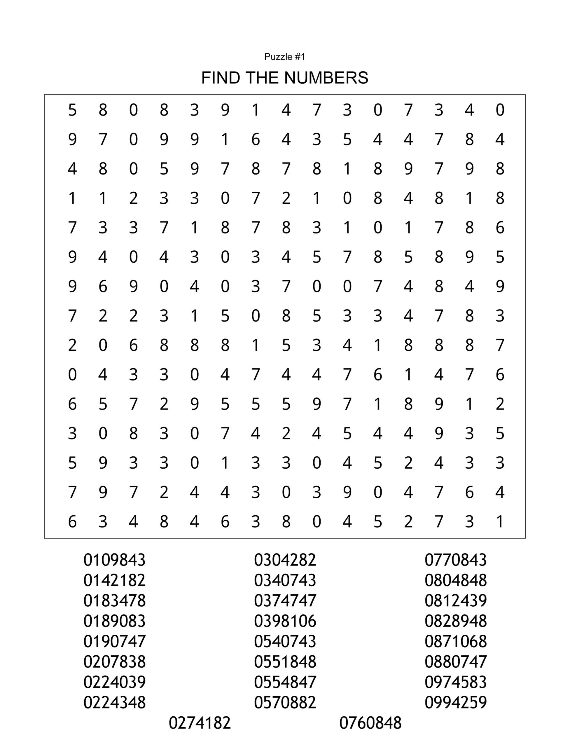 60 Brand New Printable NUMBER SEARCH PUZZLES Etsy
