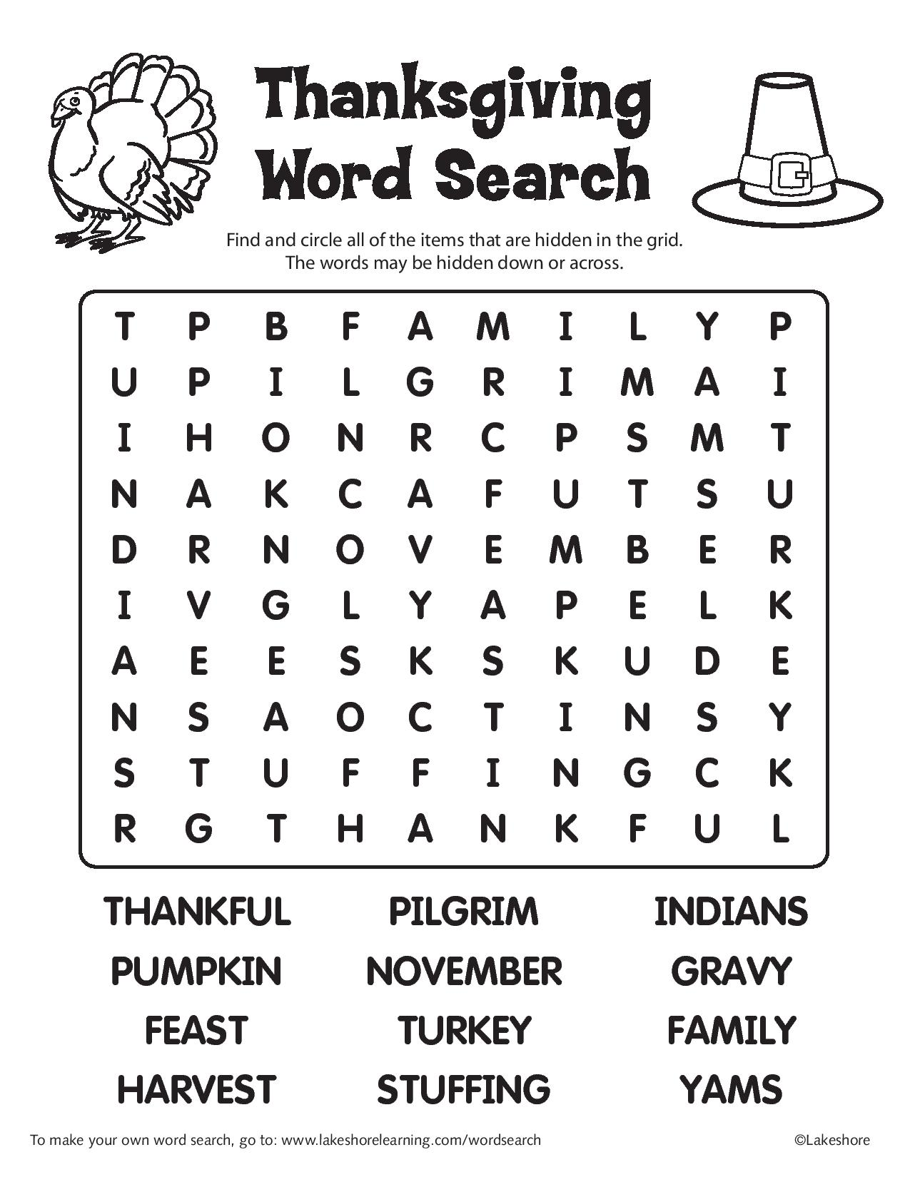 Printable Thanksfgiving Word Search