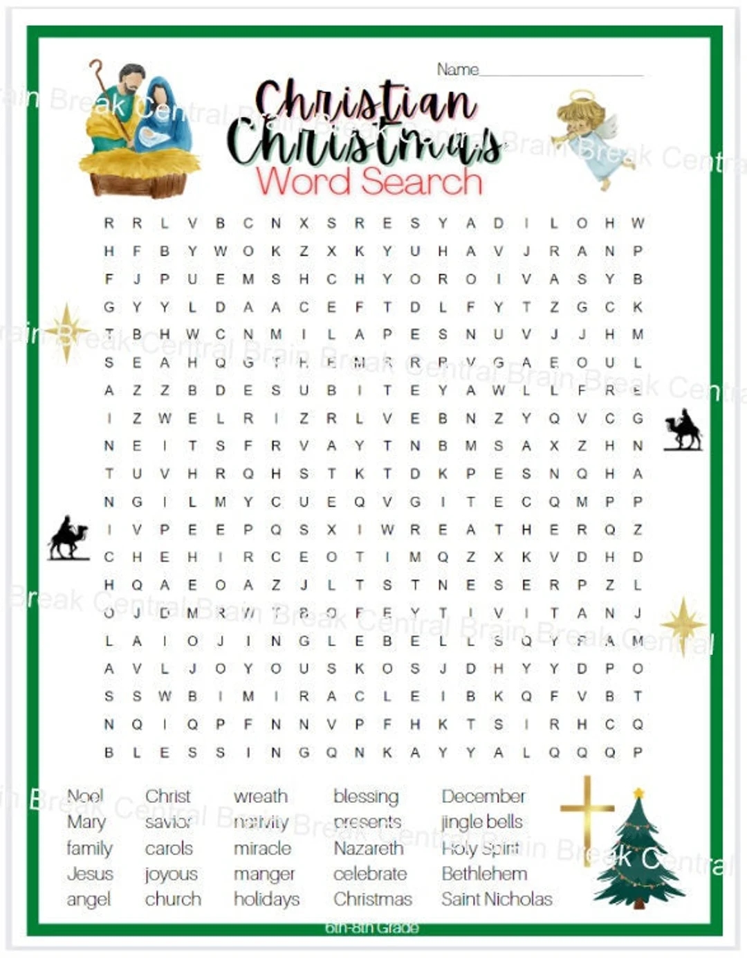 6th 8th Grade Christian Christmas Word Search With Answer Key Printable Etsy UK