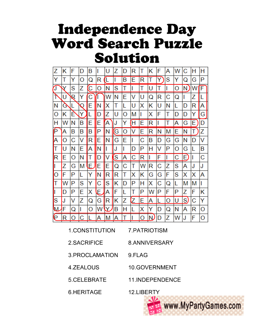 Fourth Of July Word Search Printable