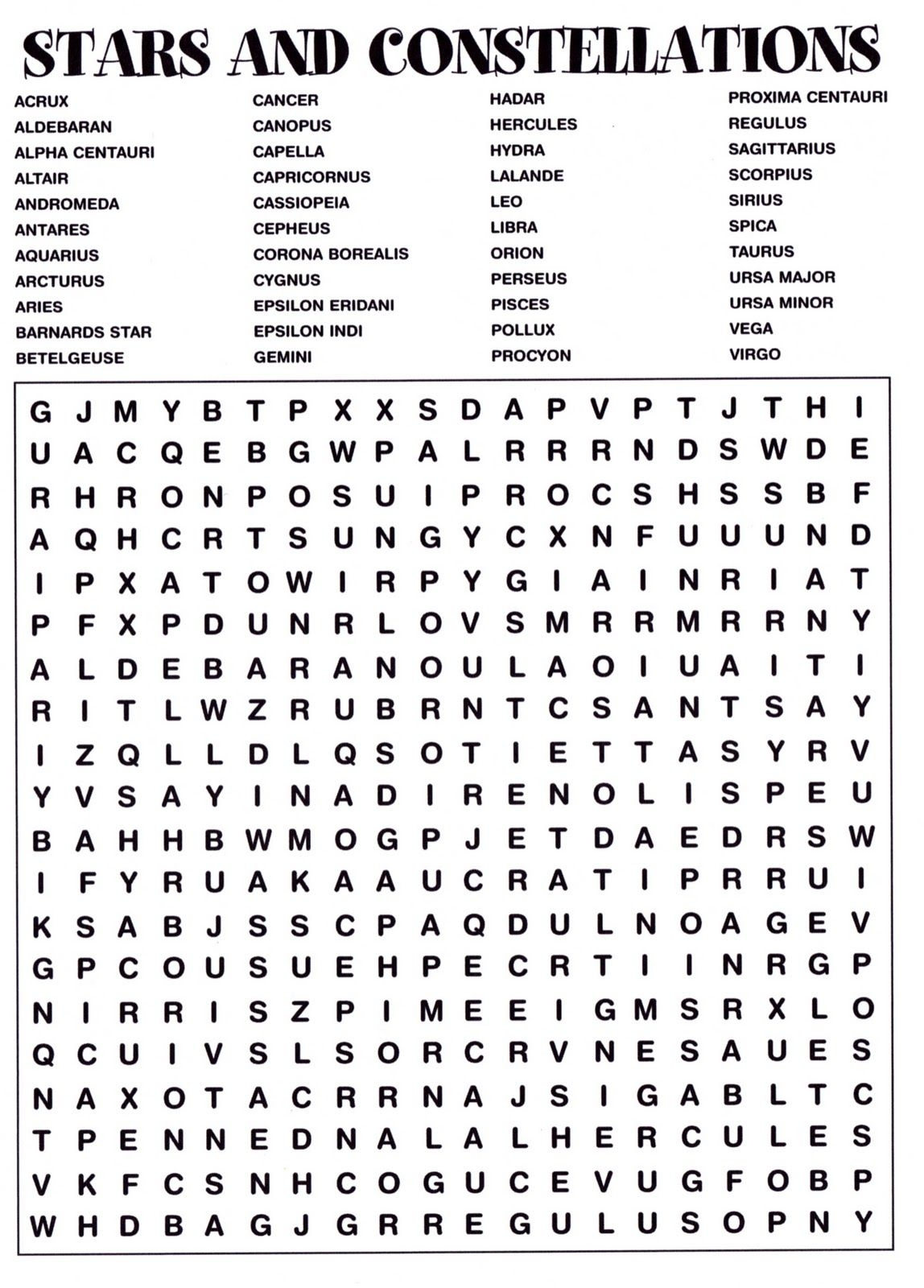 Printable Constellations Constellations Word Search