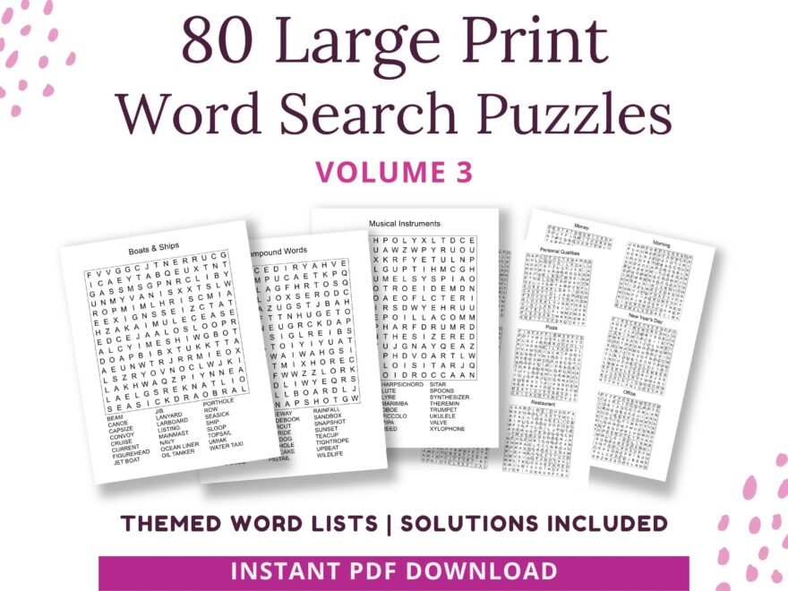 80 Large Print Word Search Puzzles For Seniors Adults Vol 3 Etsy