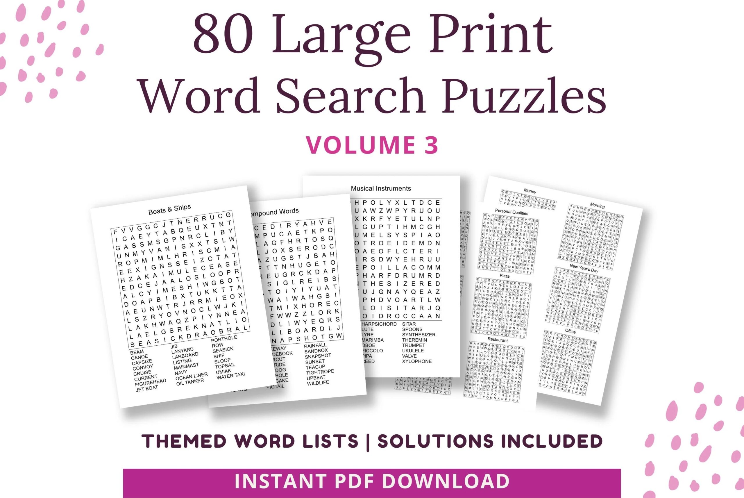 80 Large Print Word Search Puzzles For Seniors Adults Vol 3 Etsy
