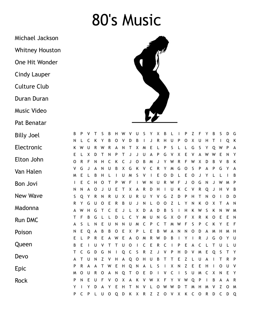 80 s Music Word Search WordMint