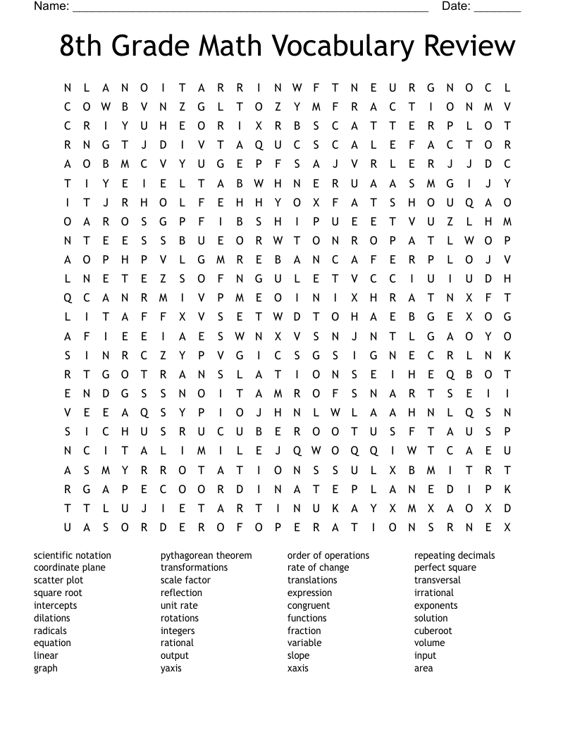 8th Grade Math Puzzles Word Search WordMint