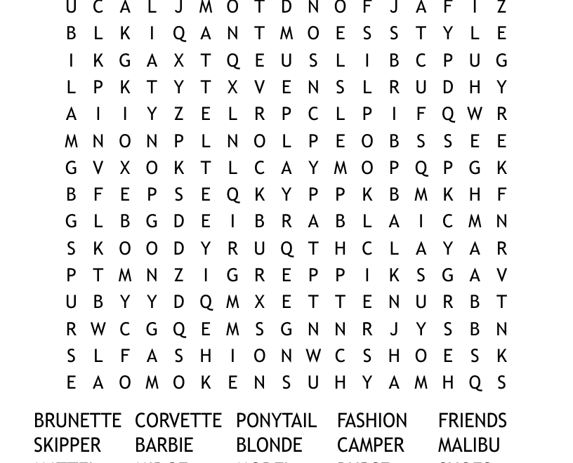 A Barbie Wordsearch WordMint