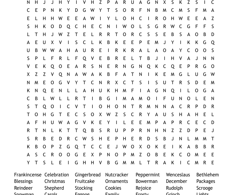 A Bowerman Christmas 50 Words Word Search WordMint