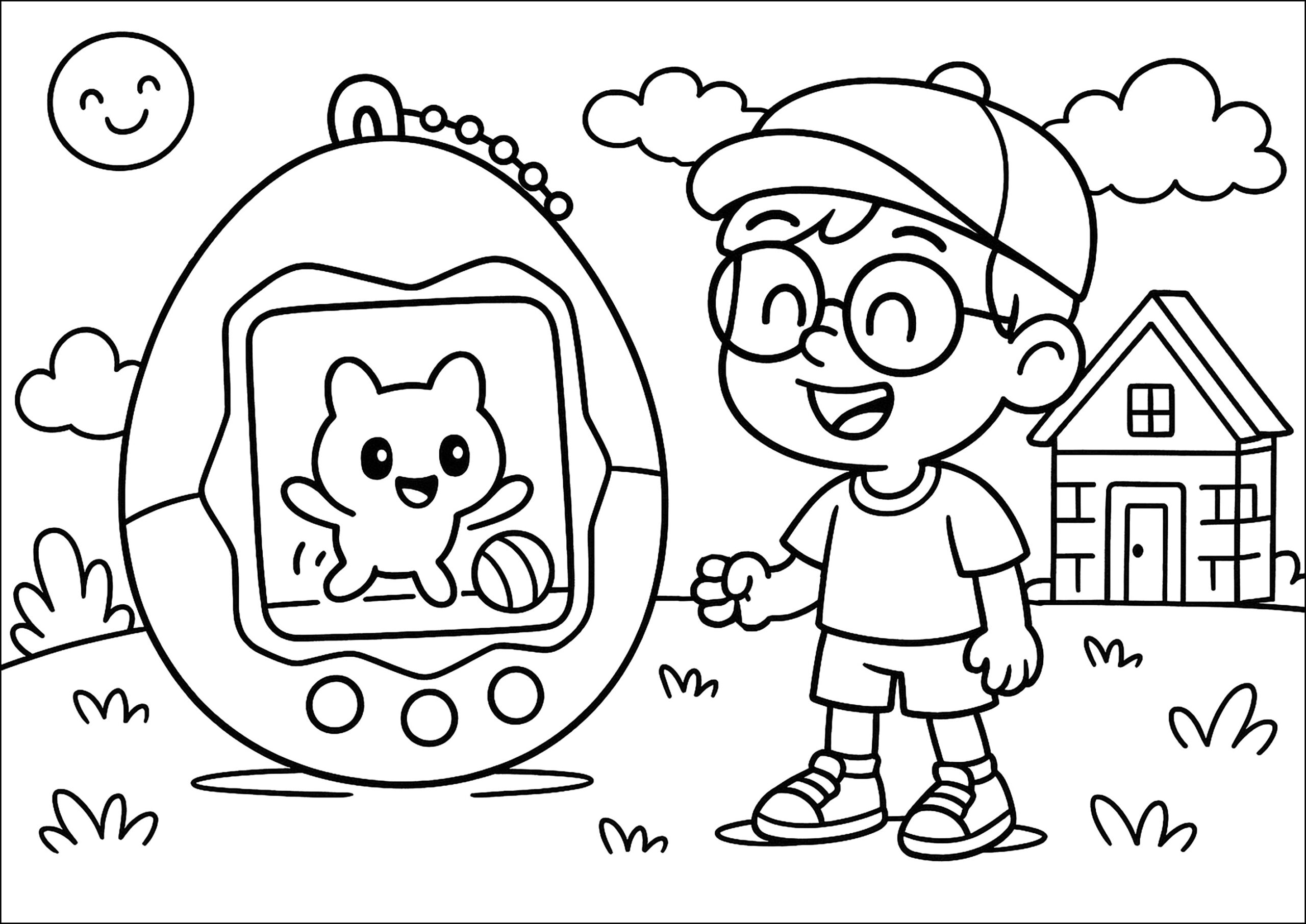 A Child And His Big Tamagotchi Tamagotchi Coloring Pages