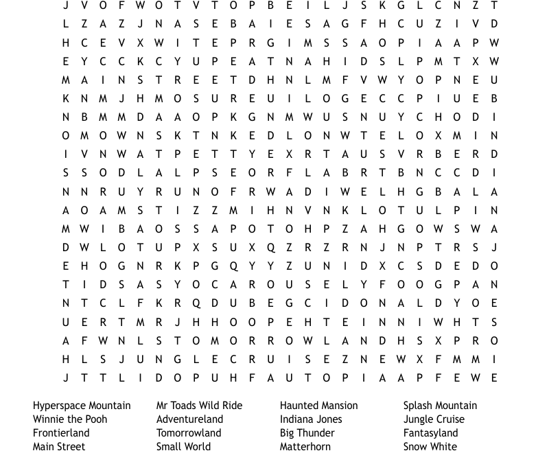 A Day At Disneyland Word Search WordMint