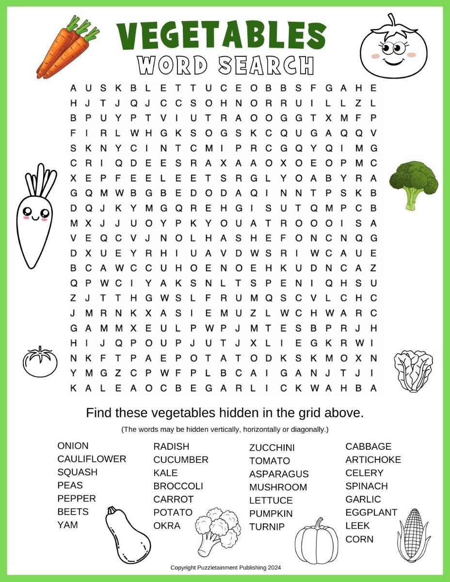 a fun vegetables word search puzzle free printable