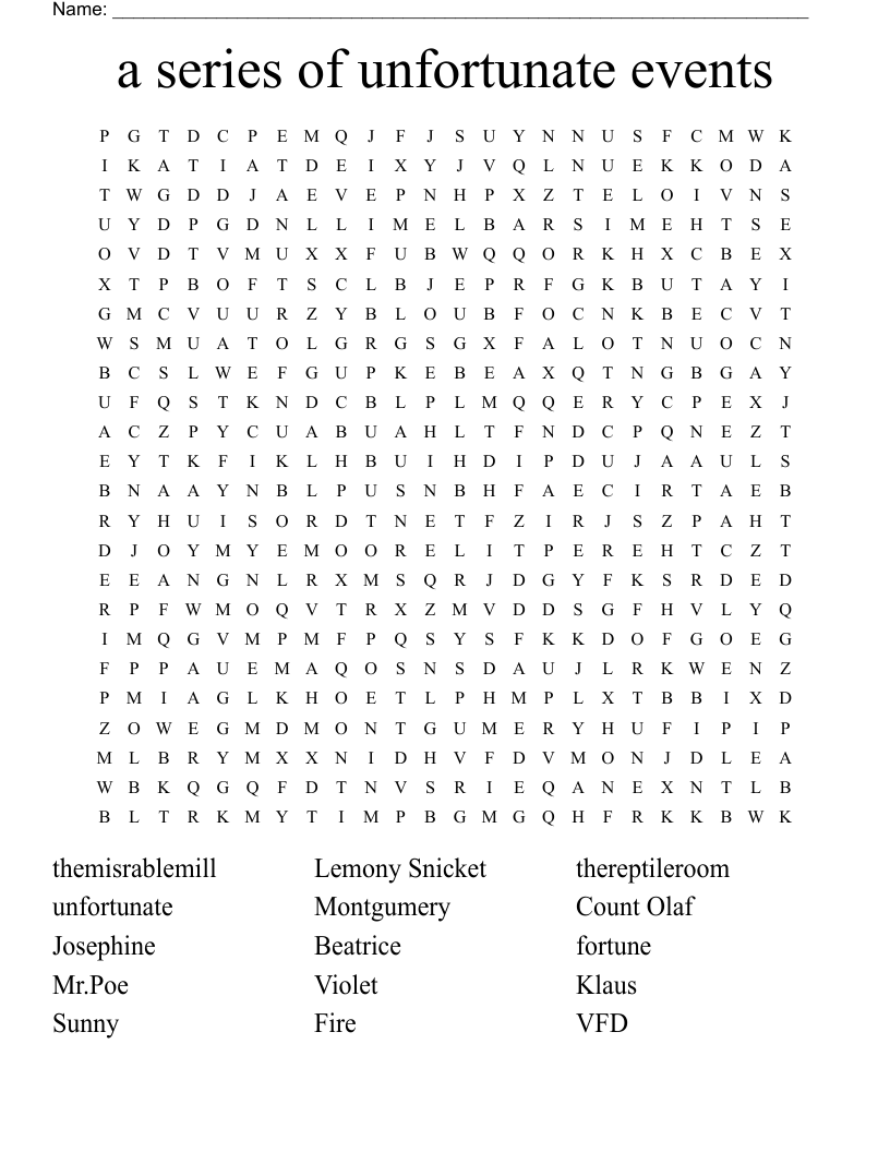 A Series Of Unfortunate Events Word Search WordMint