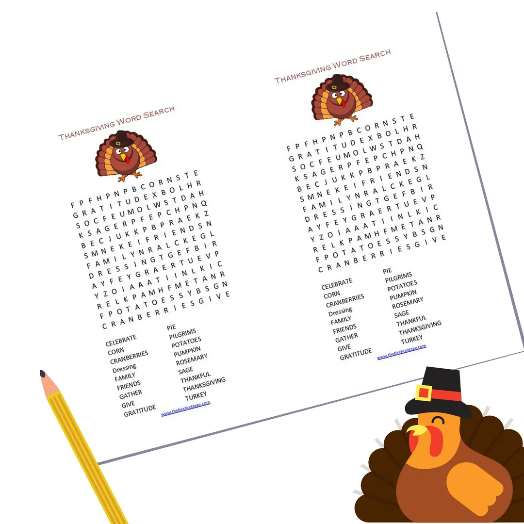 A Thanksgiving Word Search Printable For Children The Birch Cottage