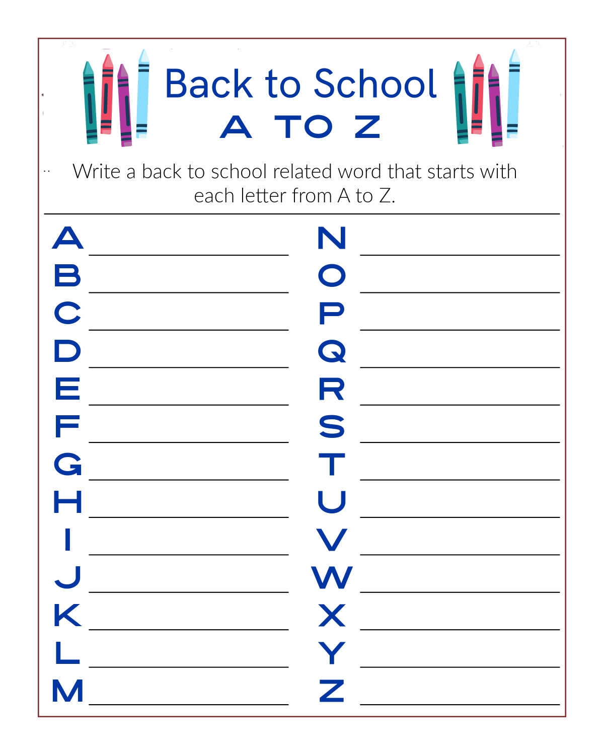A To Z Back To School Word Activity Page Mama Likes This