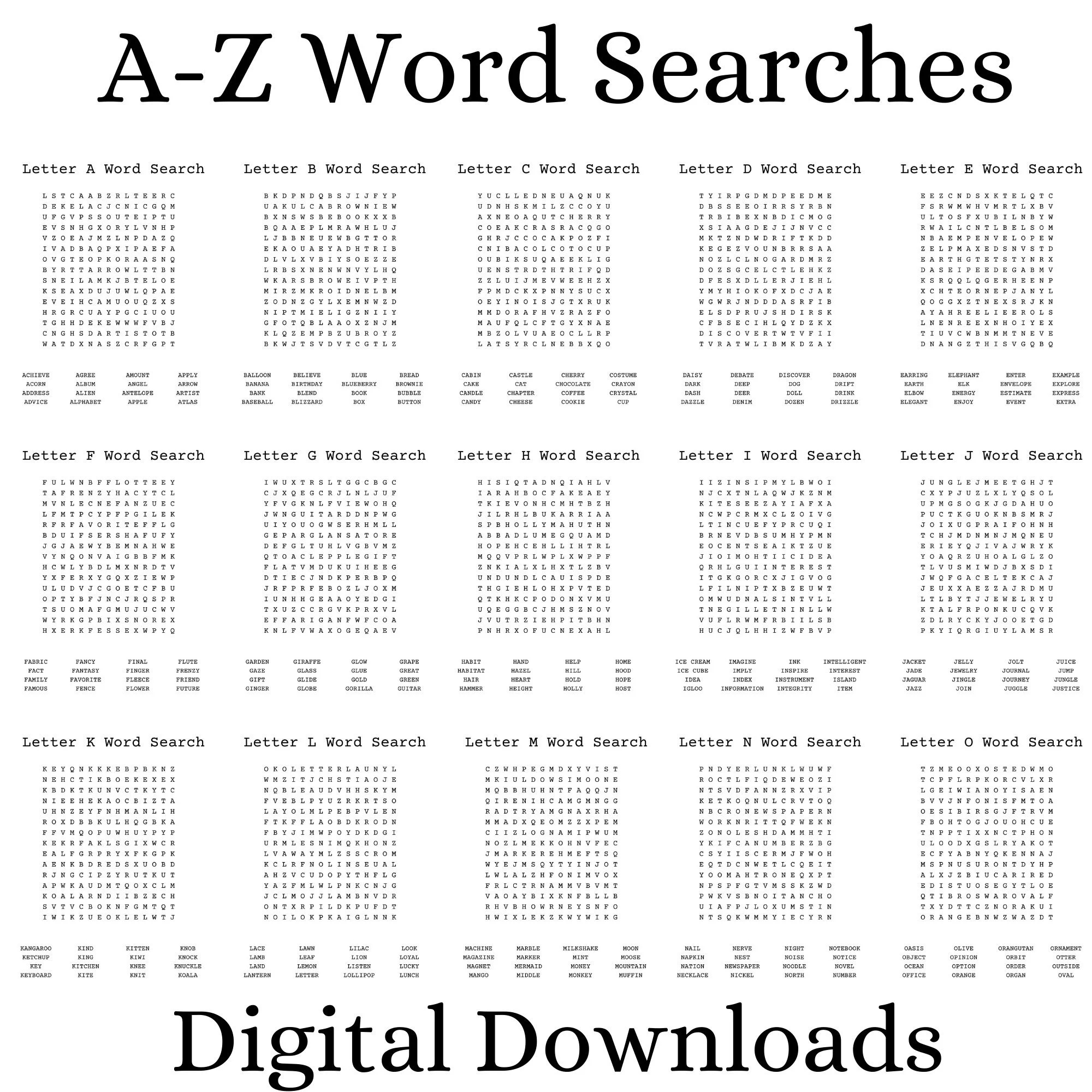 A Z Letter Word Searches Bundle Digital Downloads Etsy
