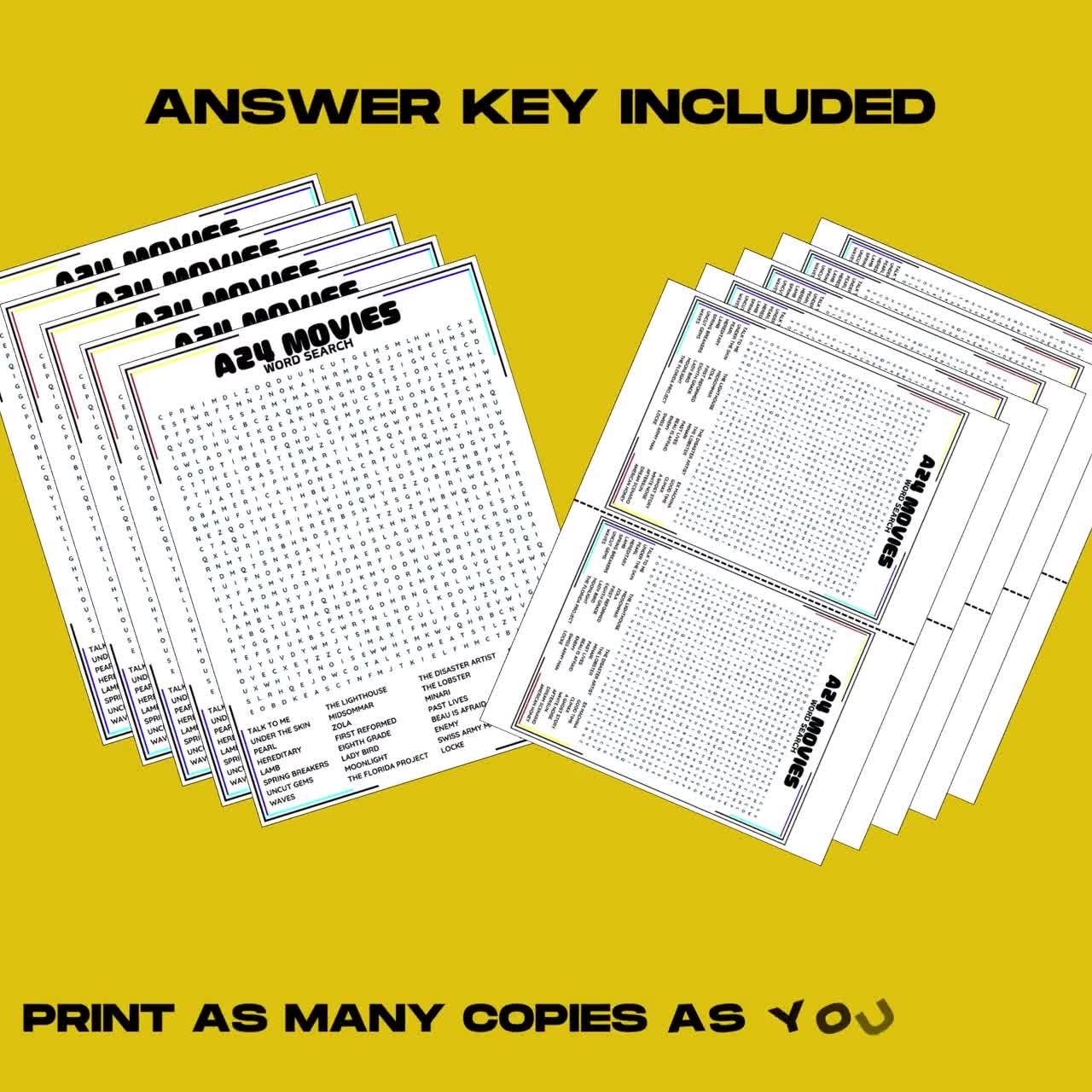 A24 Movies Word Search Printable Party Games Fun Games Instant Download A24 Films Ari Aster Cinephile Gift Gifts For Movie Nerds Etsy